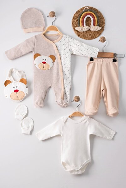 Babydonat Ayıcık Nakışlı Tulumlu % 100 Pamuk Erkek Bebek 5'li Set