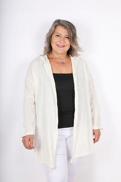 Hitit Butik Linen Sports Cardigan - Cream Color