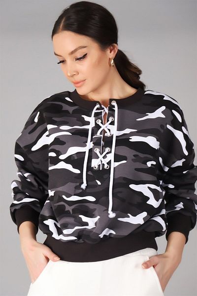 SWEETNESS Hanorac oversize, cu șireturi, cu model de camuflaj