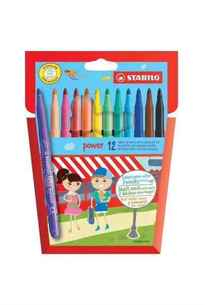 Stabilo Power - Felt Tip Paint Pens - Pack of 12 - Assorted Colours