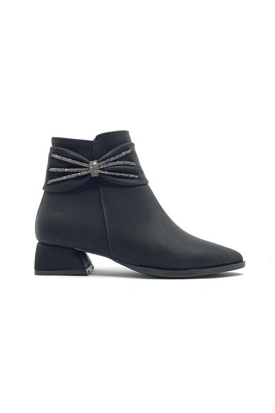 Kids Club Shoes Ασιατικές Κορδέλες Πέτρινες Λεπτομερείς Γυναικείες Μπότες ΜΑΥΡΟ