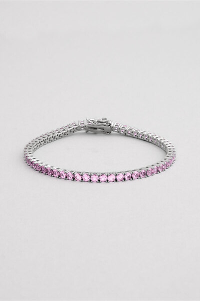 So CHIC... Pembe Taşlı 18 Ayar Beyaz Altın Kaplama Gümüş Su Yolu Bileklik