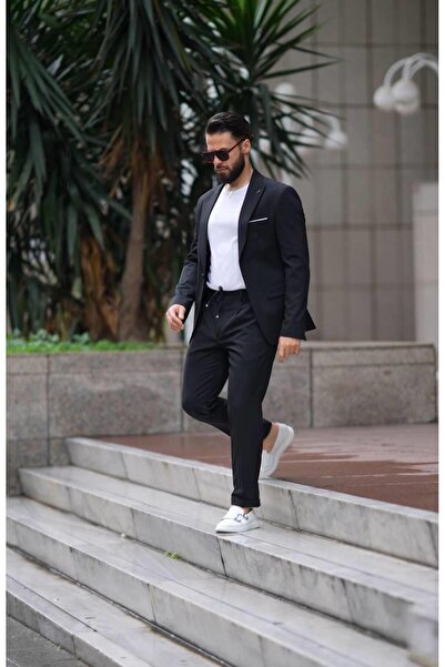 Salihtarzz Black Sports Drawstring Suit - Slim Fit Sd4189