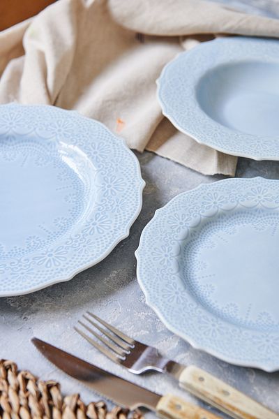 KANCAEV Lace Collection Dessert Plate, 21cm. Blue Sold as a Set of 2.