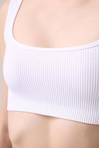 Cottonhill Premium White Seamless Γυναικείο Crop Top Bustier - Τετράγωνος γιακάς