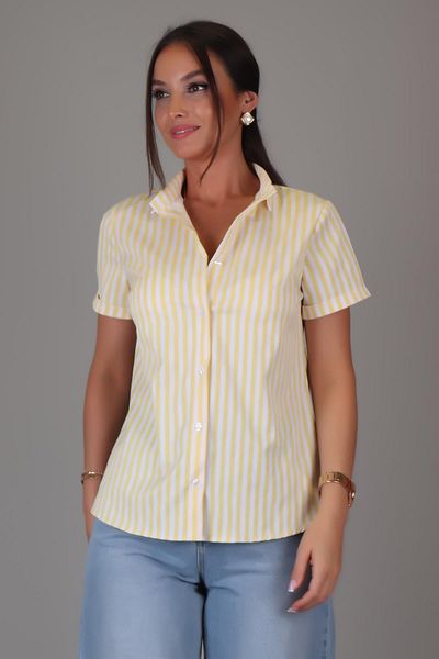SWEETNESS Cămașă de damă din Lycra cu dungi galbene - mânecă scurtă, bumbac Dk004-6