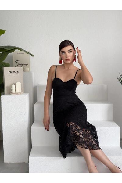 conconmoda Askılı Kiloş Dantel Elbise