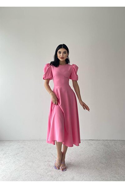 conconmoda Viki Midi Boy Kloş Elbise-4414 - Pembe