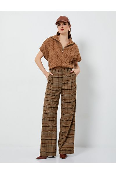 Koton Oversize Sweater Knitted Half Zipper Wide Collar Braided Pattern