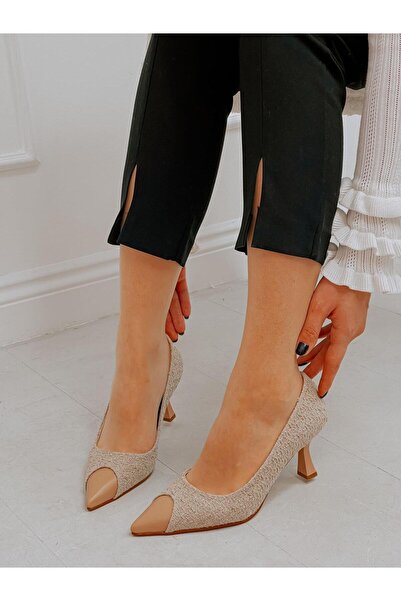 ERVANIN BUTİĞİ Bej Tüvit (Tress) Maskelet Detay Kadın Stiletto
