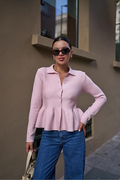 Askı Nişantaşı Soft Textured Cardigan with Powder Bottom Frills