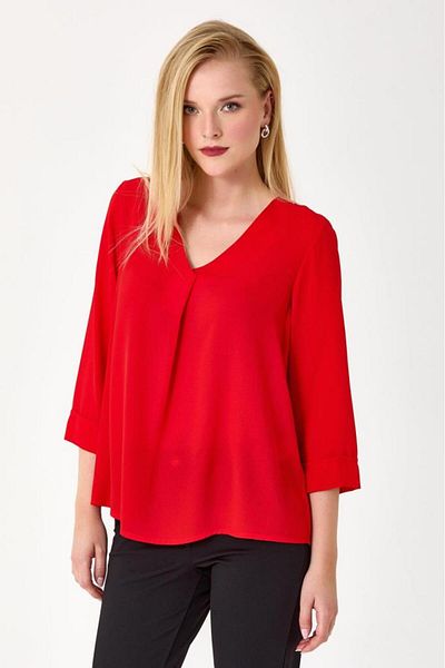 İKİLER V-Neck 3⁄4 Sleeve Blouse 245-3012