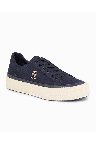 Tommy Hilfiger Women's Brand Logo Comfortable Sole Lace-Up Navy Blue Sneaker FW0FW07673-DW6