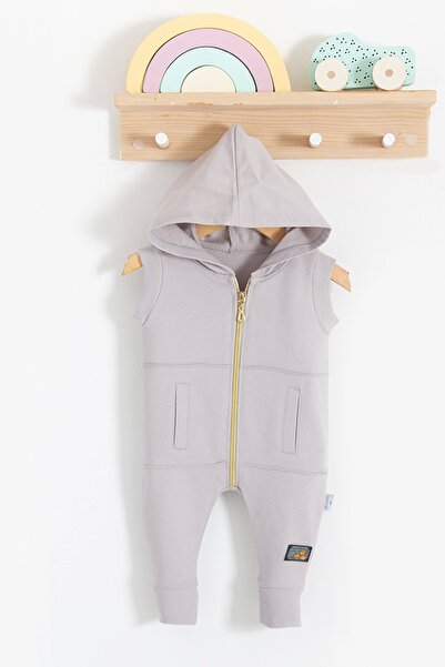 Babydonat Cepli Kısa Kol Fermuarlı % 100 Pamuk Erkek Bebek Tulumu