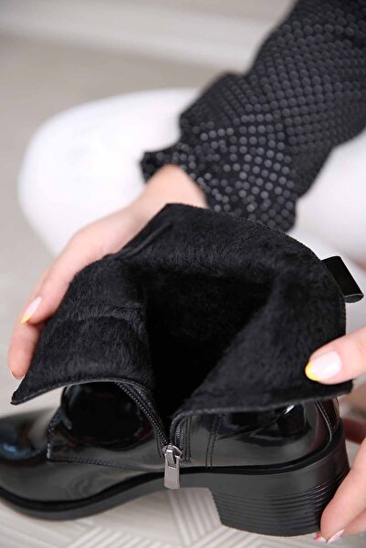 Ccway Kadın Yuvarlak Burunlu Bot SİYAH RUGAN