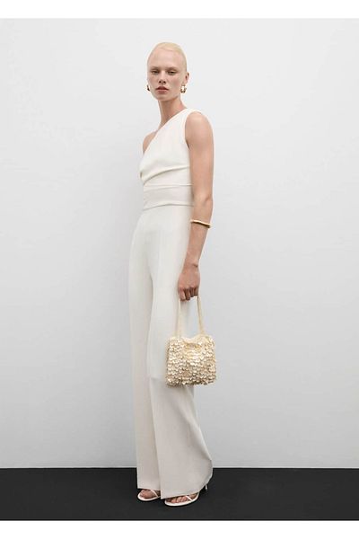 MANGO Woman Salopetă asimetrică cu detaliu draperie