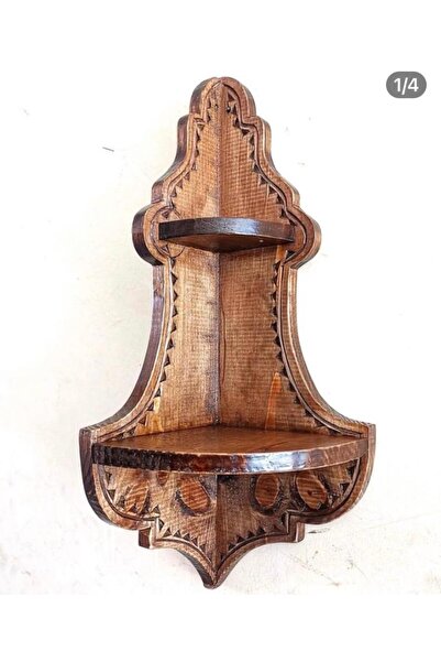 Otantik Çarşı Otantik Çarşı Ahşap El Oyması Köşe Raf 56x17x17 cm.