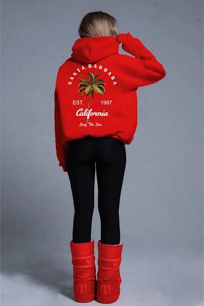 halowear Унисекс двуслоен релефен червен плетен суитшърт Santa Barbara