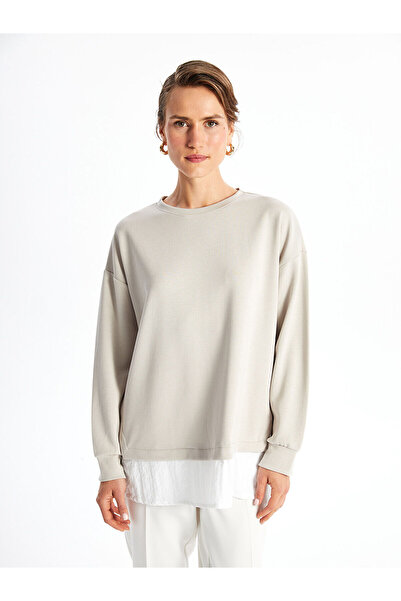 LC Waikiki Gray Crew Neck Plain Oversize Women's Sweatshirt Tunic