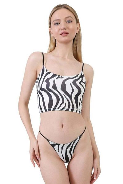 Cottonhill Microfiber Textured Striped Crop Top Bustier - Thin Straps