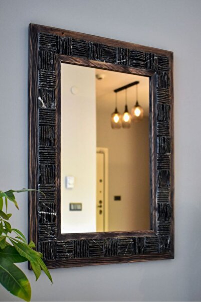 Stone World Scratch Siyah Mermer Dekoratif Ayna - 50×65 cm
