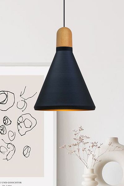 Bamyum Sabonis Black Chandelier Wooden Head Single Pendant Lamp Showroom Entrance Hallway Nursery Hairdresser Hotel