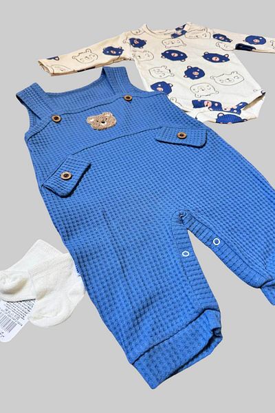 peki baby&kids بدلة قطعة واحدة مطرزة بجيب تيدي بير مكونة من 5 قطع هدية للأطفال حديثي الولادة - 15913