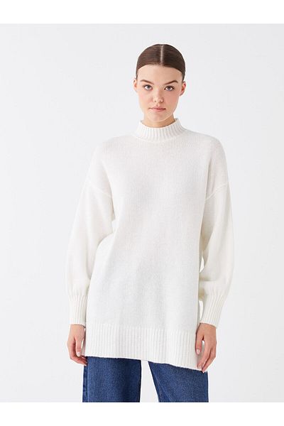 LC Waikiki Lw – Halber Rollkragenpullover, einfarbig, langärmelig, übergroße Damen-Strick-Tunika