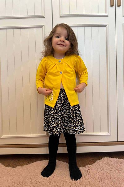 Peki Daisy Embroidered 5-Piece Skirt Set for Girl - Cardigan, T-Shirt, Floral Patterned 3-Piece Gift Set 15342