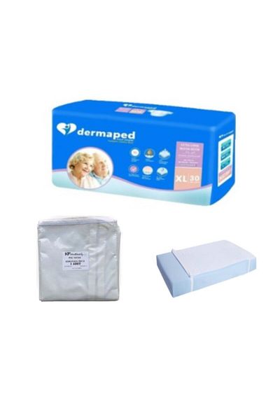 KFMEDİKAL Dermaped Patient Diapers with Waistband XLarge 30 Pcs + Serme Pvc Liquid Proof