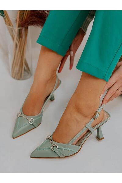 ERVANIN BUTİĞİ Mint Yeşil Deri (Moss) Toka Detay Kadın Stiletto
