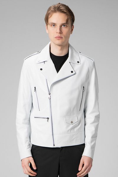Dericlub E2207 Real Leather Biker Men's Coat White