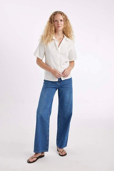 DeFacto D2581 - Pantaloni jeans cu picioare late, talie normală