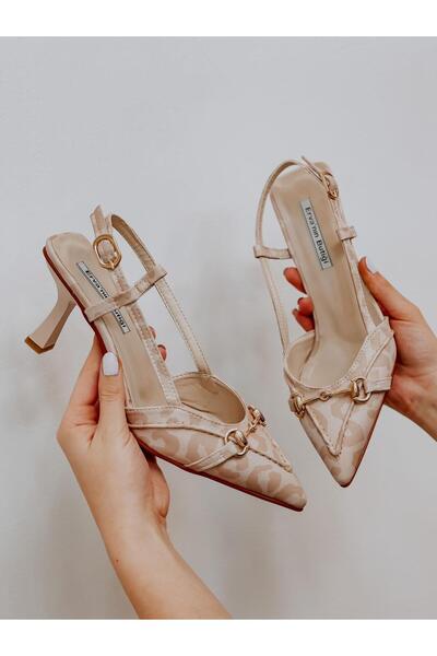 ERVANIN BUTİĞİ Bej Leopar (Moss) Toka Detay Kadın Stiletto