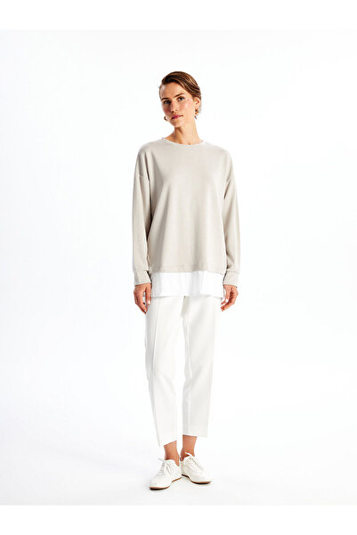 LC Waikiki Gray Crew Neck Plain Oversize Women's Sweatshirt Tunic