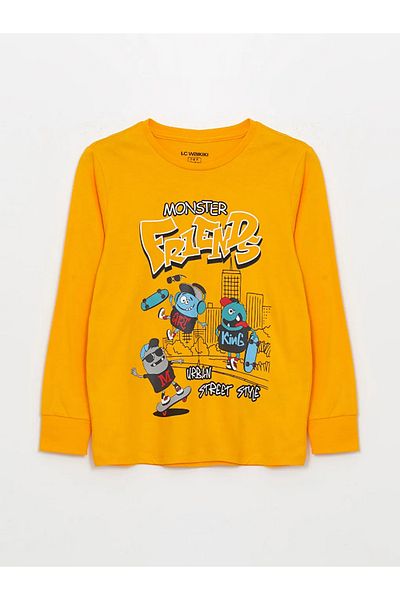 LC Waikiki Set de pijamale pentru copii LCW Kids, portocaliu, cu mânecă lungă, cu imprimeu