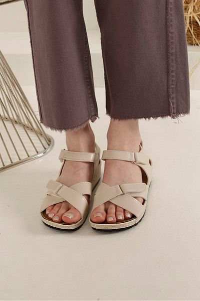 Ccway Beige Women's Sandals - Velcro Design