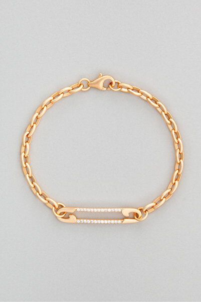 So CHIC... Zirkon Taşlı 18 Ayar Rose Altın Kaplama 18 Cm Gümüş Ataç Bileklik