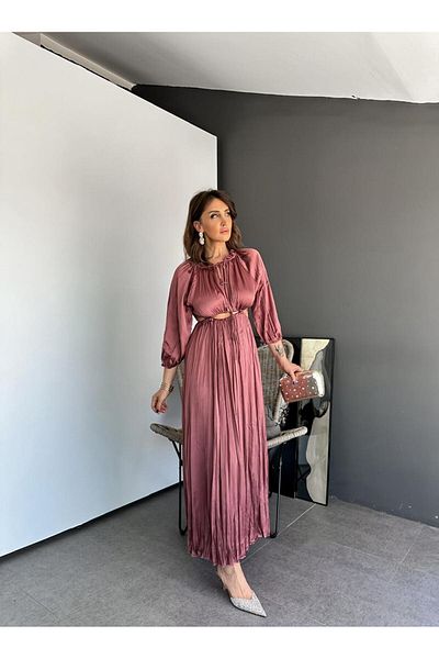 Zerrincan Giyim Satin Plum Dress - Low-cut Waist and Back