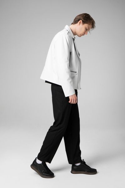 Dericlub E2207 Real Leather Biker Men's Coat White