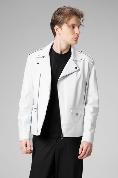 Dericlub E2207 Real Leather Biker Men's Coat White
