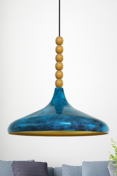 Bamyum Okyanus Ahşap Altı Boncuklu Tekli Avize Sarkıt Salon Mutfak Butik Lamba