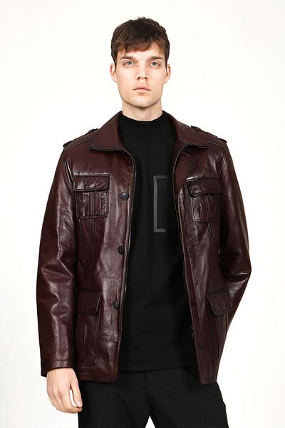 Dericlub E896 Claret Red Παλτό από γνήσιο δέρμα ανδρικό