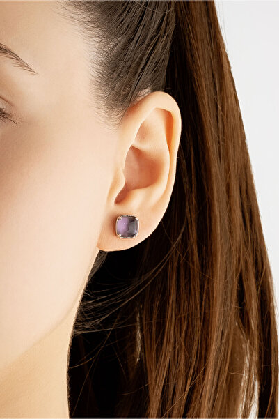 So CHIC... Büyülü Renkler 18 Ayar Beyaz Altın Kaplama Gümüş Tektaş Küpe