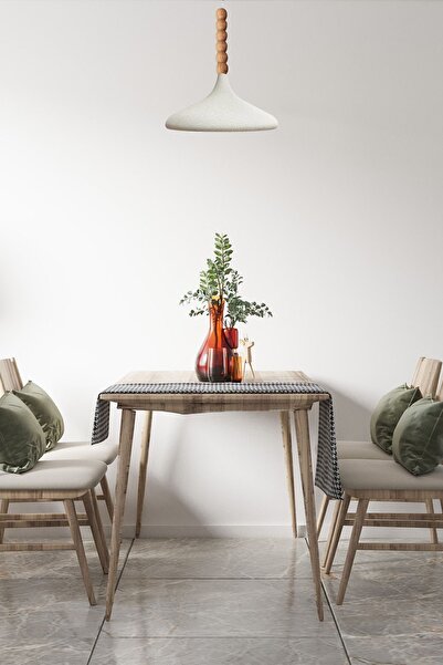 Bamyum Dokulu Açık Krem Champion Ahşap Altı Boncuklu Tekli Avize Sarkıt Salon Mutfak Butik Lamba