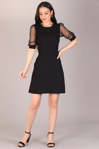 SWEETNESS Rochie de damă neagră cu mâneci din tul