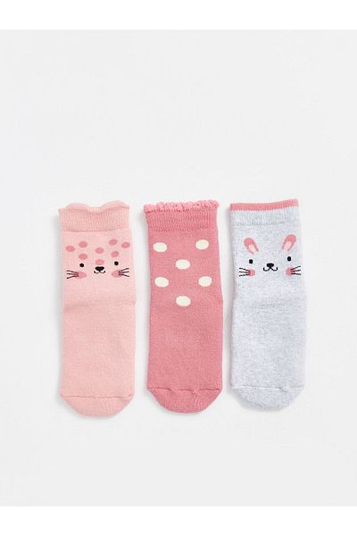 LC Waikiki Lcwk Printed Baby Girl Socks 3-Piece