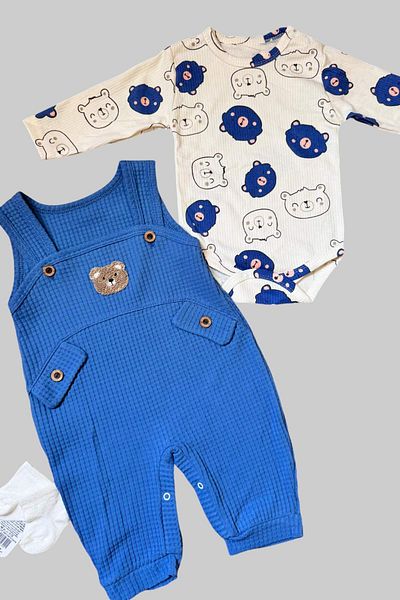 peki baby&kids بدلة قطعة واحدة مطرزة بجيب تيدي بير مكونة من 5 قطع هدية للأطفال حديثي الولادة - 15913