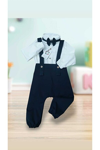 ykr design Navy Blue Bow Tie Salopet Shirt Set