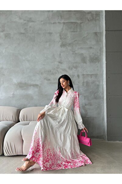 WellWay Φόρεμα Atlas Fabric & Lace Detailed (περιλαμβάνεται φύλλο) - Ροζ NHN34